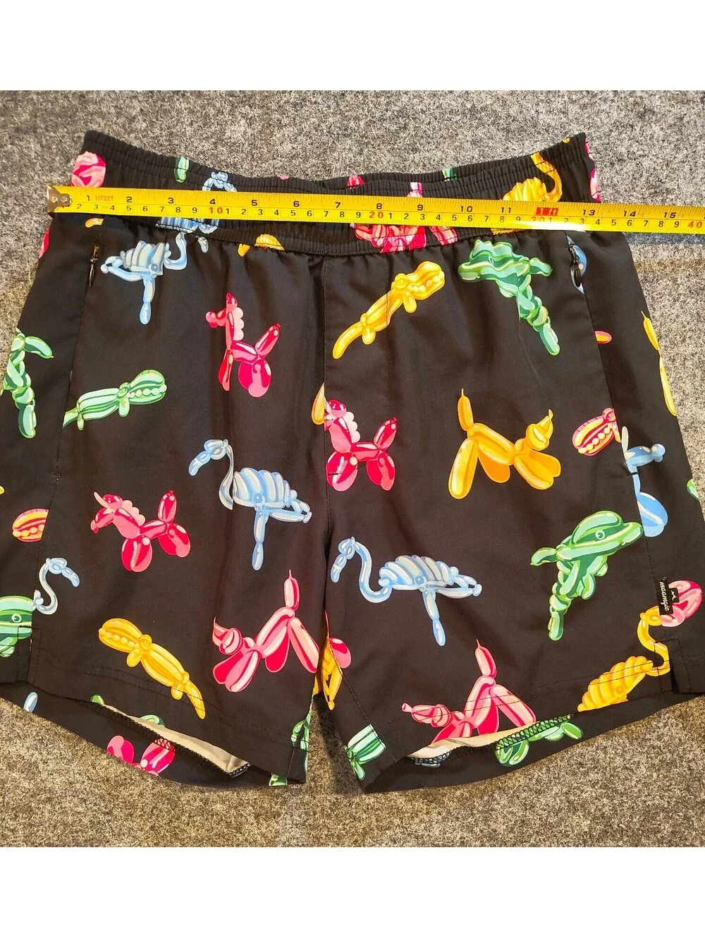 Maamgic Swim Shorts Men’s XS Black Balloon Animal Print Elastic Waist Pockets